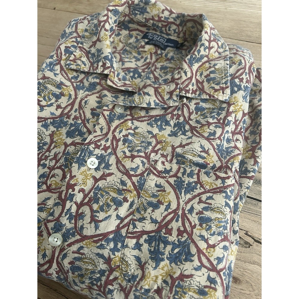 Vtg Polo Ralph Lauren Caldwell Shirt XL Camp Loop Collar Rare Vines